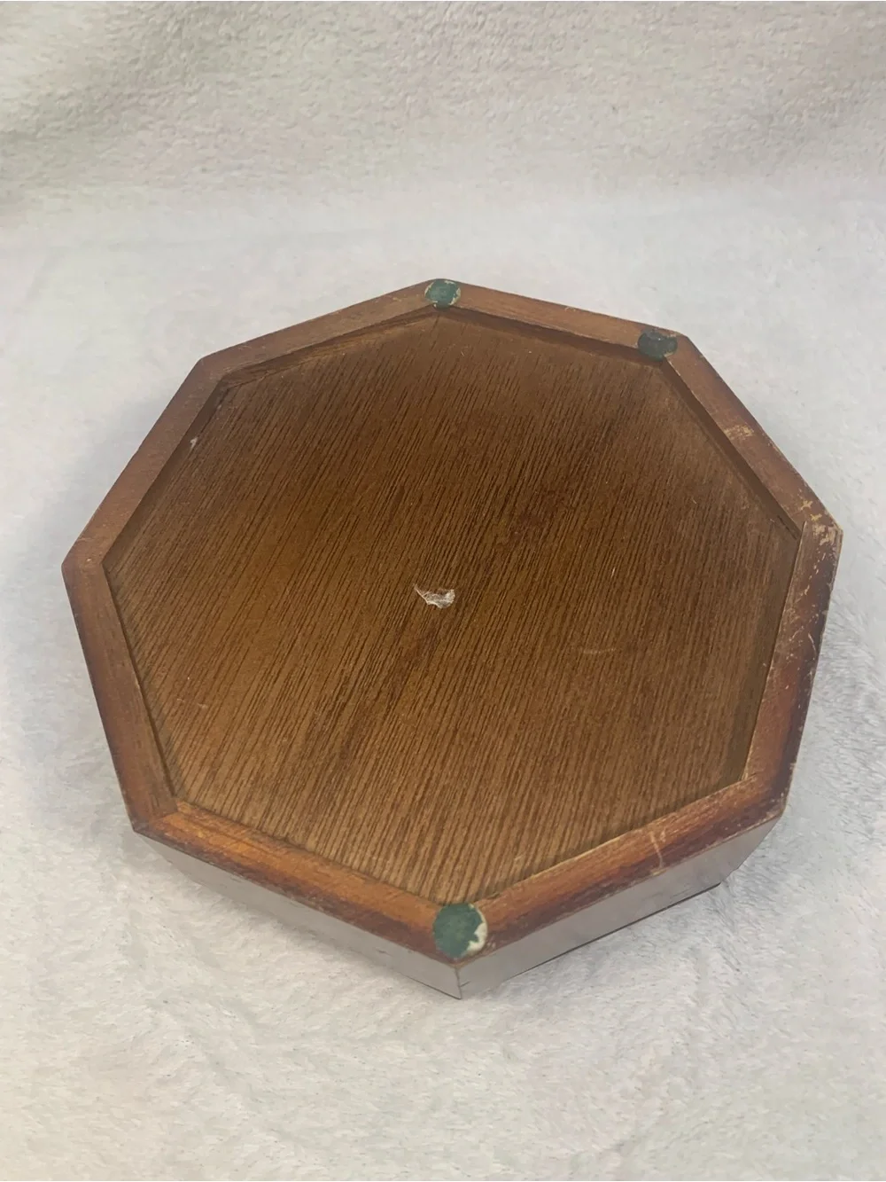 Cottagecore Grandma Octagonal Brown Floral Glass Jewelry Box - Velvet Inside
